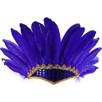 Karnevalová čelenka s kobaltově modrým peřím