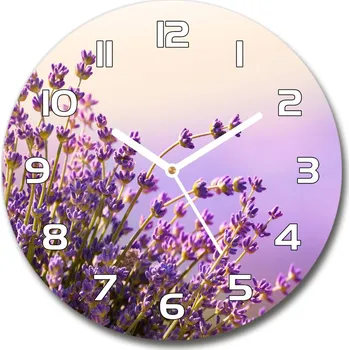 Hodiny Skleněné nástěnné hodiny kulaté Levandule