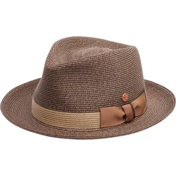 Klobouk Slaměný hnědý crushable (nemačkavý) letní klobouk s béžovou stuhou Fedora - Mayser Samuel Velikost: 61 cm (XL)