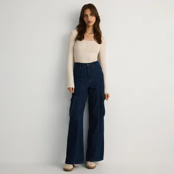 Dámské džíny Reserved - Džíny wide leg - tmavomodrá - 9621L-59J - 9621L-59J-36-3