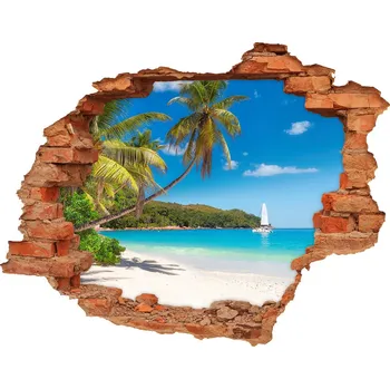 Fototapeta Díra 3D ve zdi nálepka Tropická pláž