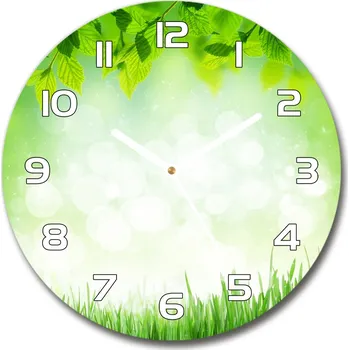 Hodiny Skleněné hodiny kulaté Listí a tráva