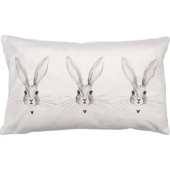 Povlak na dekorativní polštářek Béžový povlak na polštář s hlavou králíka a srdíčkem - 30*50 cm