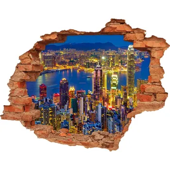 Fototapeta Fototapeta díra na zeď 3D Hongkong noc
