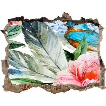 Fototapeta Díra 3D fototapeta nástěnná Květiny a ptáci