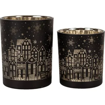 Vánoční dekorace clayre eff Sada dvou skleniček na čajové svíčky Houses Clayre & Eef 6GL4606