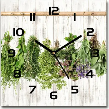 Hodiny Skleněné hodiny čtverec Bylinky na provázku