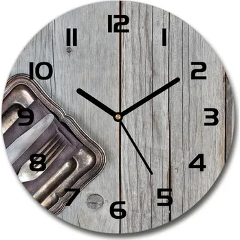 Hodiny Skleněné hodiny kulaté Příbory na deskách