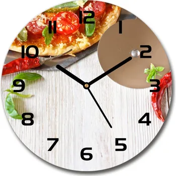 Hodiny Skleněné nástěnné hodiny kulaté Pizza
