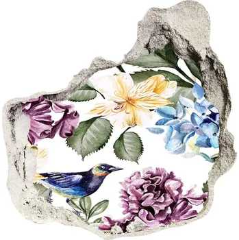 Fototapeta Nálepka 3D díra na zeď Květiny a ptáci