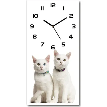 Hodiny Nástěnné skleněné hodiny Dvě bílé kočky
