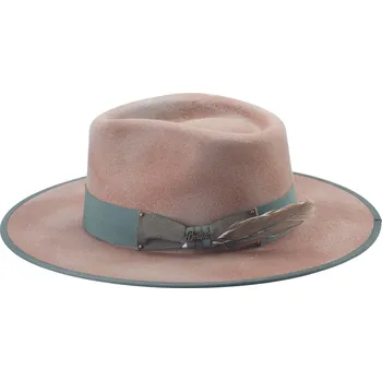 Klobouk Pánský vlněný klobouk SARATOGA – lososový, ručně zdobený s peřím Velikost: 61 cm (XL)