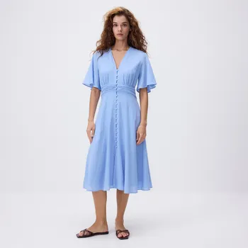 Dámské šaty Reserved - Midi šaty s bavlnou - bleděmodrá - 520FB-05X - 520FB-05X-M