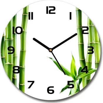 Hodiny Skleněné nástěnné hodiny kulaté Bambus