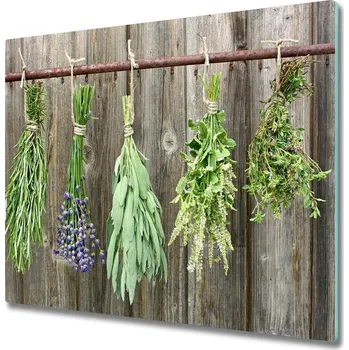 Kuchyňské prkénko Skleněná krájecí deska Byliny na řetězec 60x52 cm