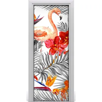 Fototapeta Samolepící fototapeta na dveře Flemingy a květiny 85x205 cm