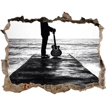 Fototapeta Fototapeta díra na zeď Kytarista na molo