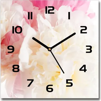 Hodiny Skleněné nástěnné hodiny čtverec Pivoňka