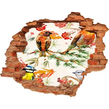 Fototapeta Nálepka 3D díra samolepící Jehličňany a ptáci