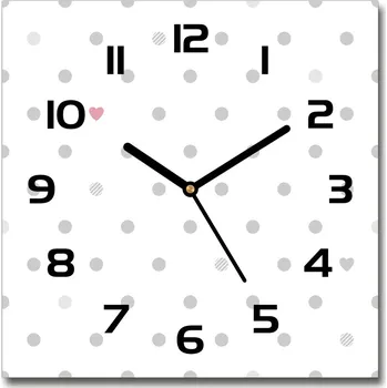 Hodiny Skleněné hodiny čtverec Tečky a srdce