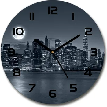 Hodiny Skleněné hodiny kulaté New York noc