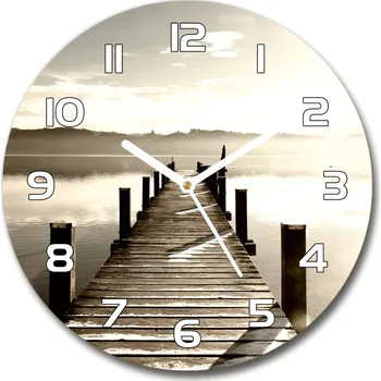 Hodiny Skleněné hodiny kulaté Dřevěné molo