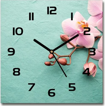Hodiny Skleněné nástěnné hodiny čtverec Orchidej