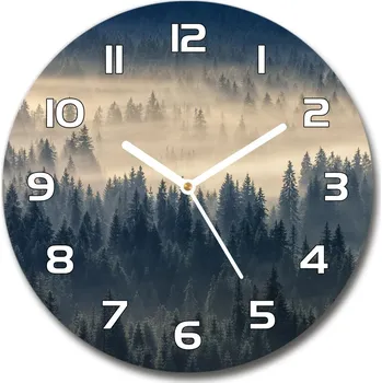 Hodiny Skleněné hodiny kulaté Mlha nad lesem