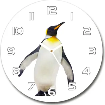 Hodiny Skleněné nástěnné hodiny kulaté Tučňák