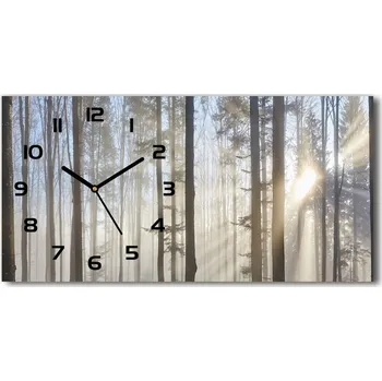 Hodiny Skleněné hodiny na stěnu tiché Mlha v lese