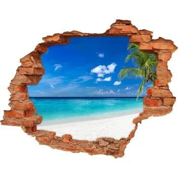 Fototapeta Díra 3D ve zdi nálepka Tropická pláž