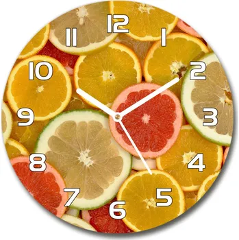 Hodiny Skleněné hodiny kulaté Citrusové ovoce