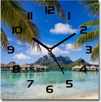 Hodiny Skleněné hodiny na stěnu Palmy na Bora Bora