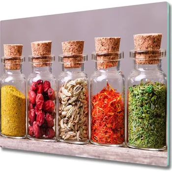 Kuchyňské prkénko Skleněná krájecí deska Barevné koření 60x52 cm