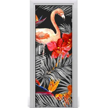 Fototapeta Samolepící fototapeta na dveře Flemingy a květiny 75x205 cm