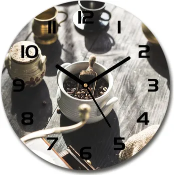 Hodiny Skleněné hodiny kulaté Mlýnek na kávu