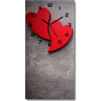 Hodiny Nástěnné skleněné hodiny Červená srdce