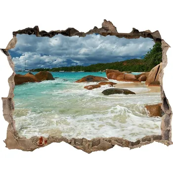 Fototapeta Díra 3D ve zdi na stěnu Pláš Seychely