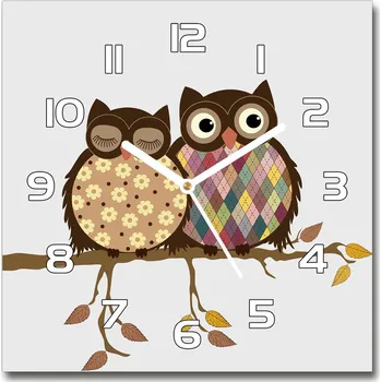 Hodiny Skleněné hodiny čtverec Dvě sovy na větvi