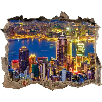 Fototapeta Fototapeta díra na zeď 3D Hongkong noc