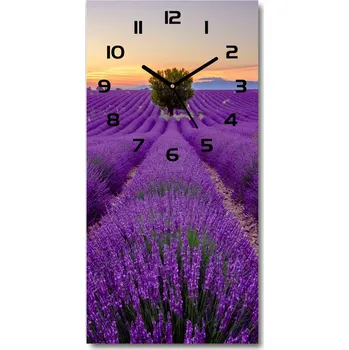Hodiny Nástěnné skleněné hodiny Pole levandule