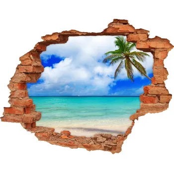 Fototapeta Díra 3D ve zdi nálepka Karibské ostrovy pláž