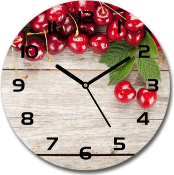 Hodiny Skleněné hodiny kulaté Višně na dřevě