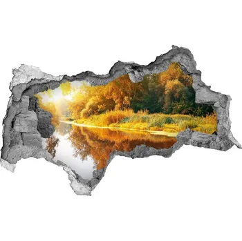 Fototapeta Díra 3D ve zdi na stěnu Řeka podzim