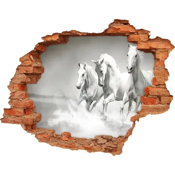 Fototapeta Díra 3D fototapeta na stěnu Bílí koně