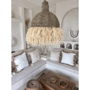 Závěsné svítidlo BOHO Přírodní Ručně Pletené z Rafie MALI 50