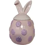 Růžová keramická dóza vajíčko s květy a oušky Rabbi - Ø 10*15 cm