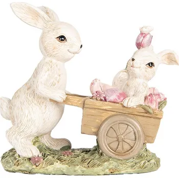 Bytová dekorace Dekorace králík vezoucí malého králíčka ve vozíku - 14*7*12 cm