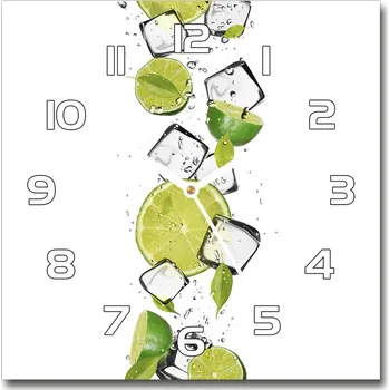 Hodiny Skleněné hodiny čtverec Limetka s ledem