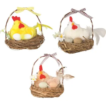 Velikonoční dekorace Anděl Přerov 8864 slepička v hnízdě 12 cm mix barev